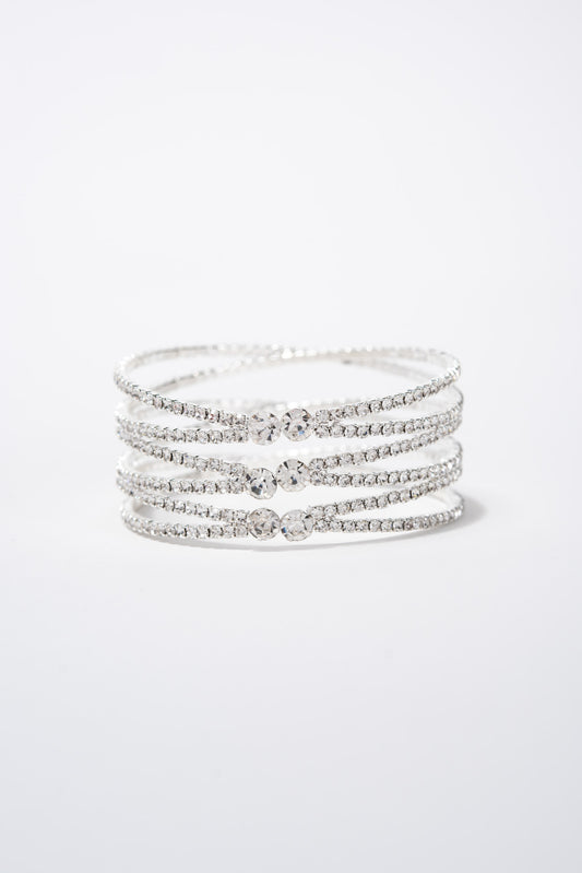 Leslie Criss Cross Crystal Rhinestone Cuff Bracelet - Silver