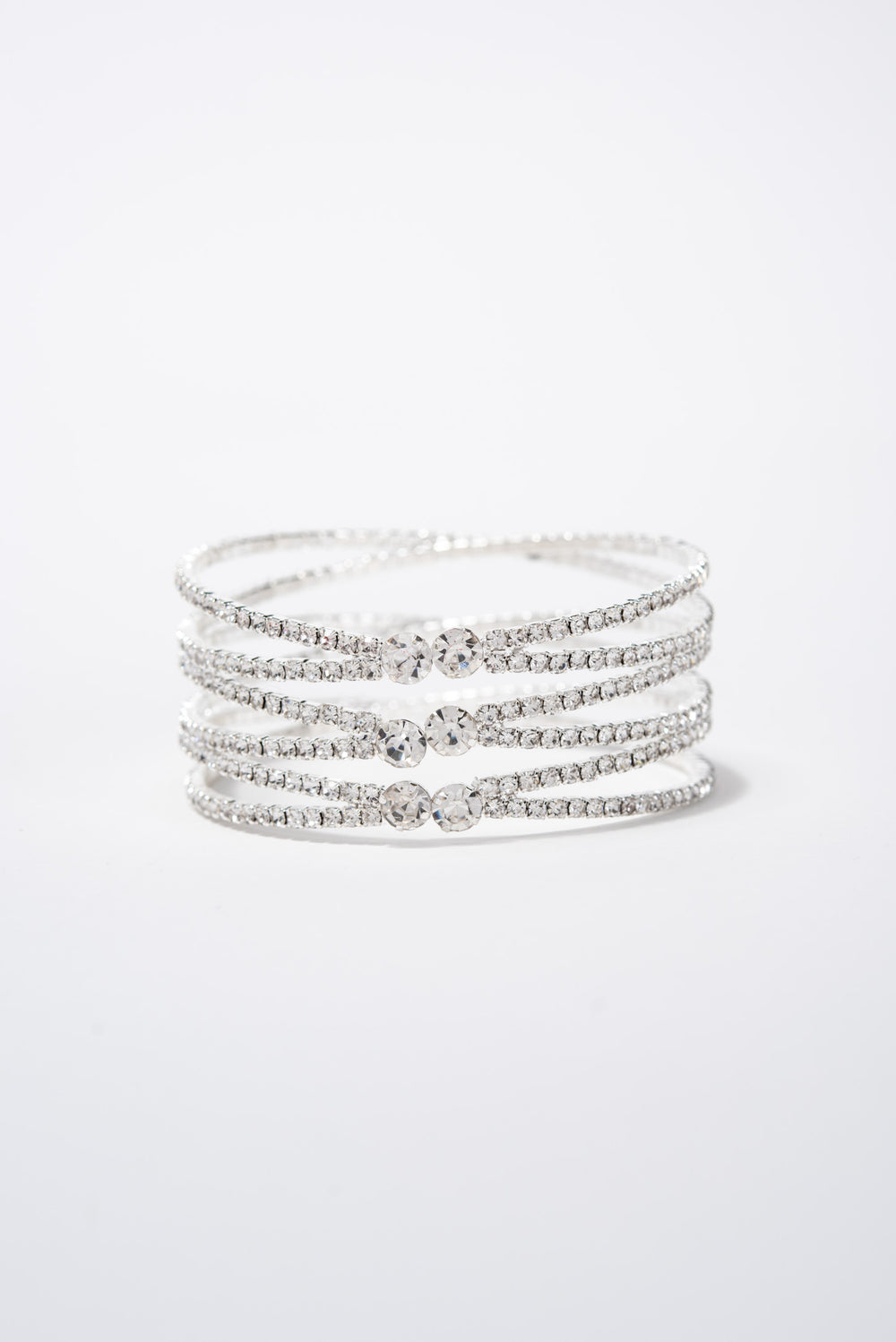 Leslie Crossed Rhinestone Cuff | Silver