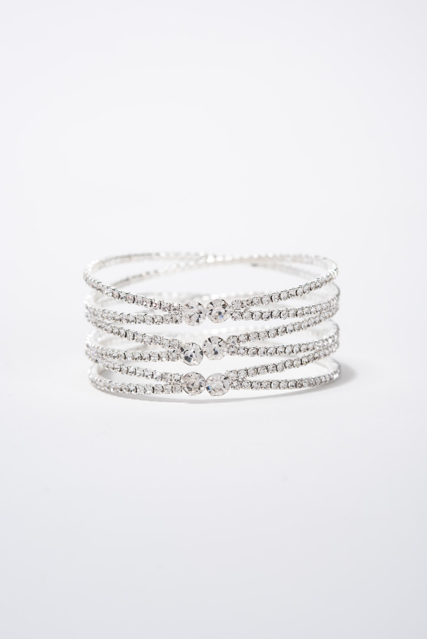 Leslie Crossed Rhinestone Cuff | Silver