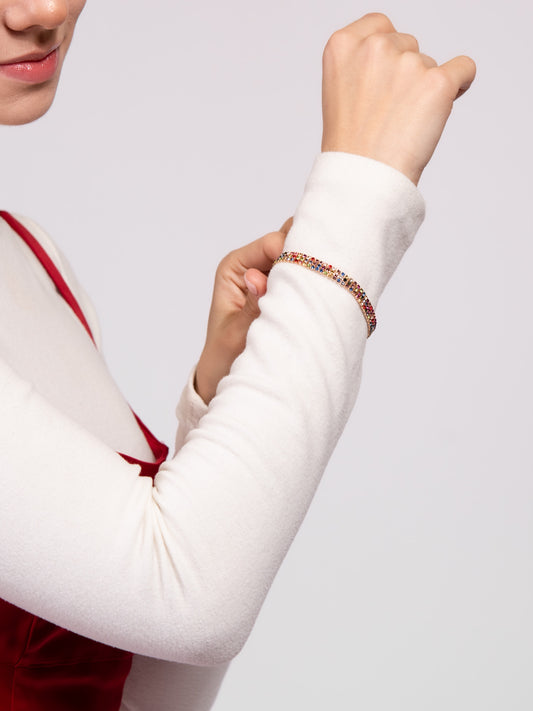Blossom Three Line Rhinestone Clasp Bracelet | Multicolor