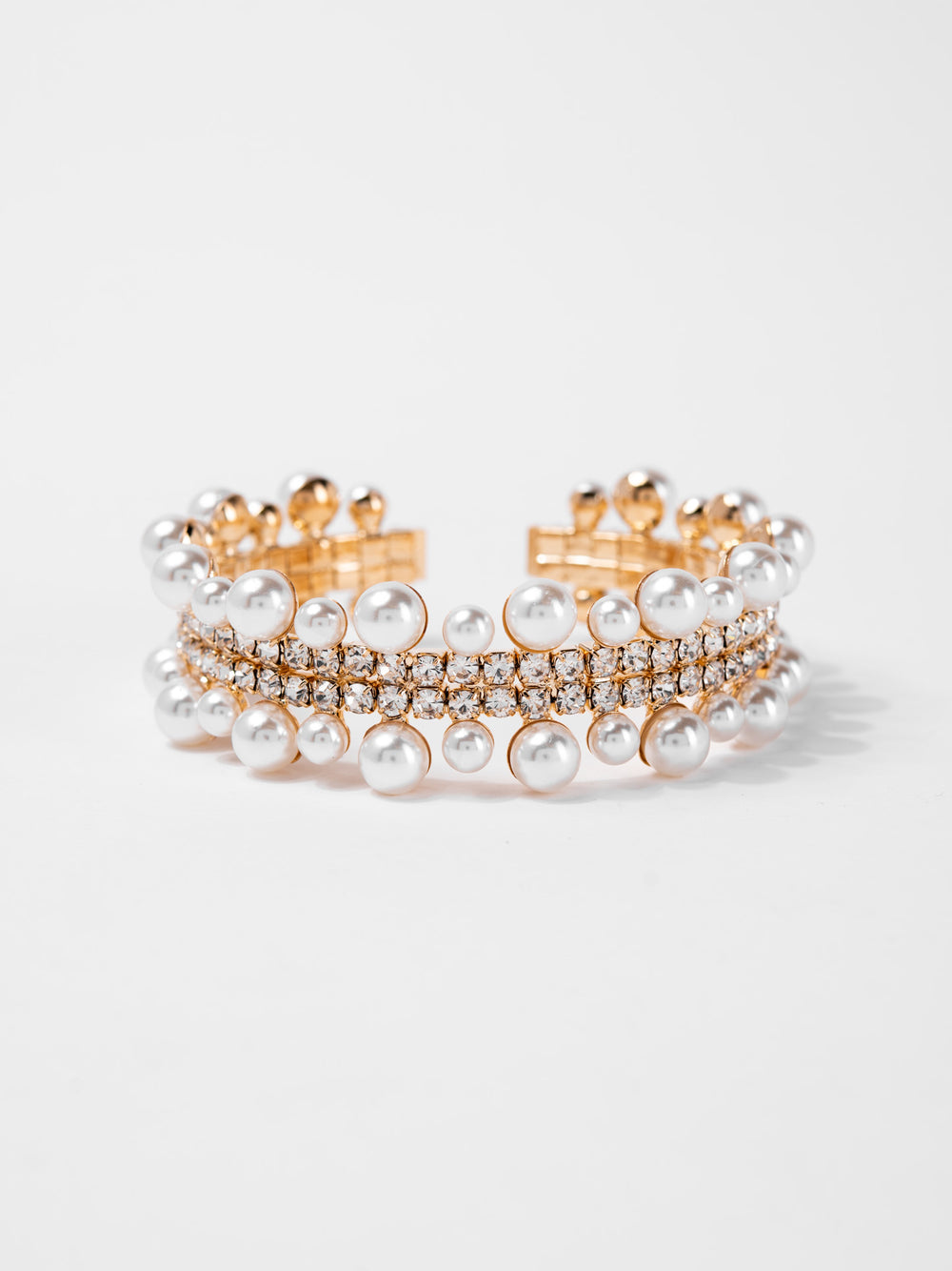 Phoebe Rhinestone Cuff Pearl Bracelet | Gold
