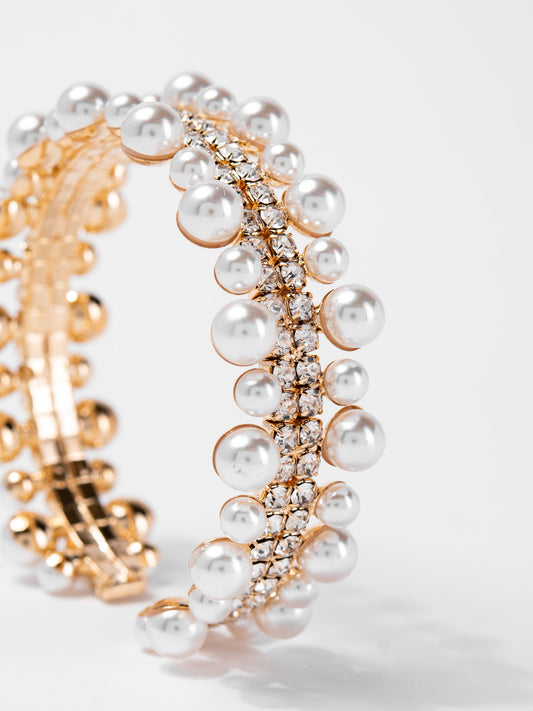 Phoebe Rhinestone Cuff Pearl Bracelet | Gold