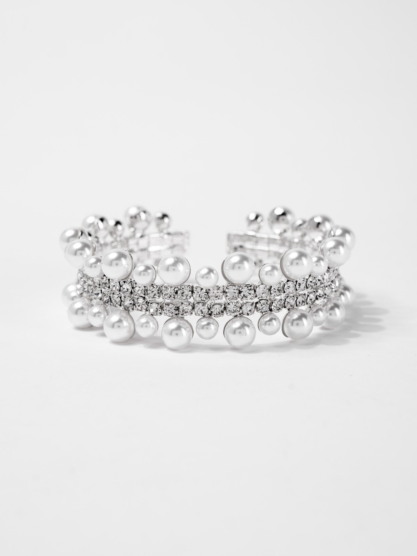 Phoebe Rhinestone Cuff Pearl Bracelet | Silver