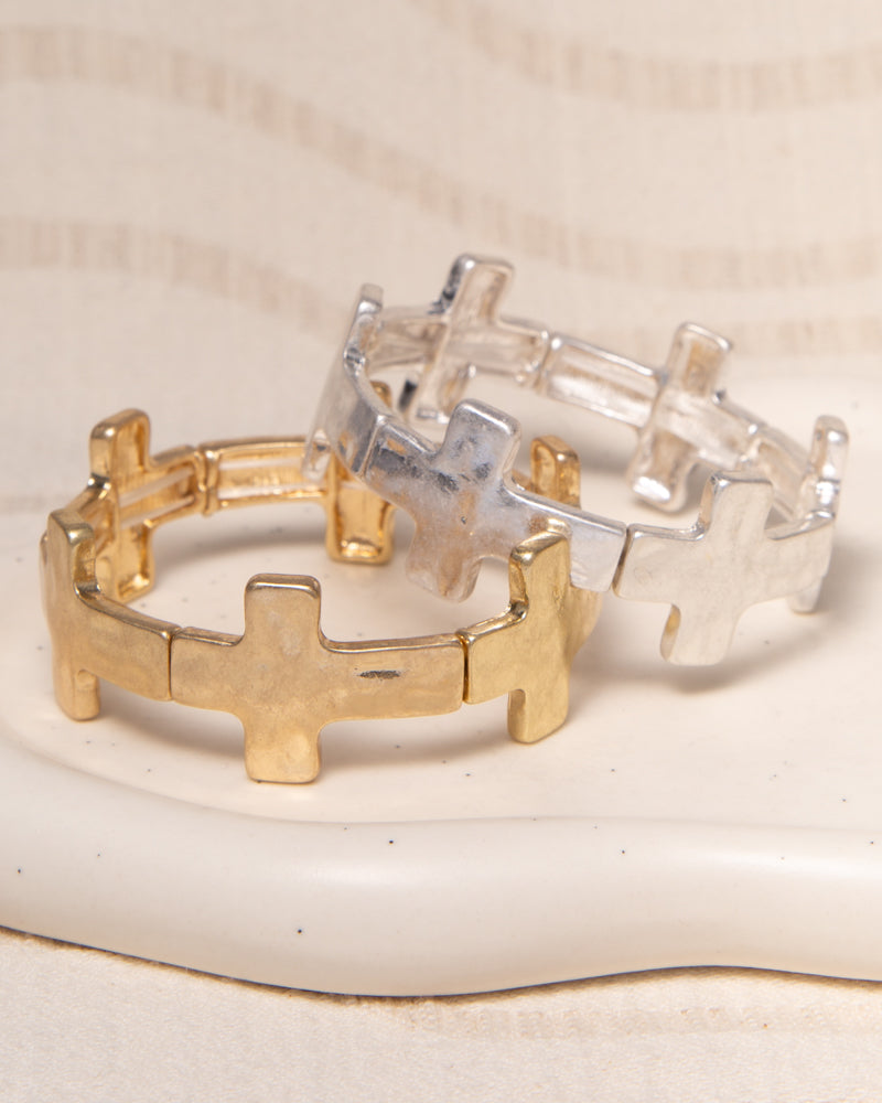 Mary Rough Finish Latin Cross Bead Stretch Bracelet