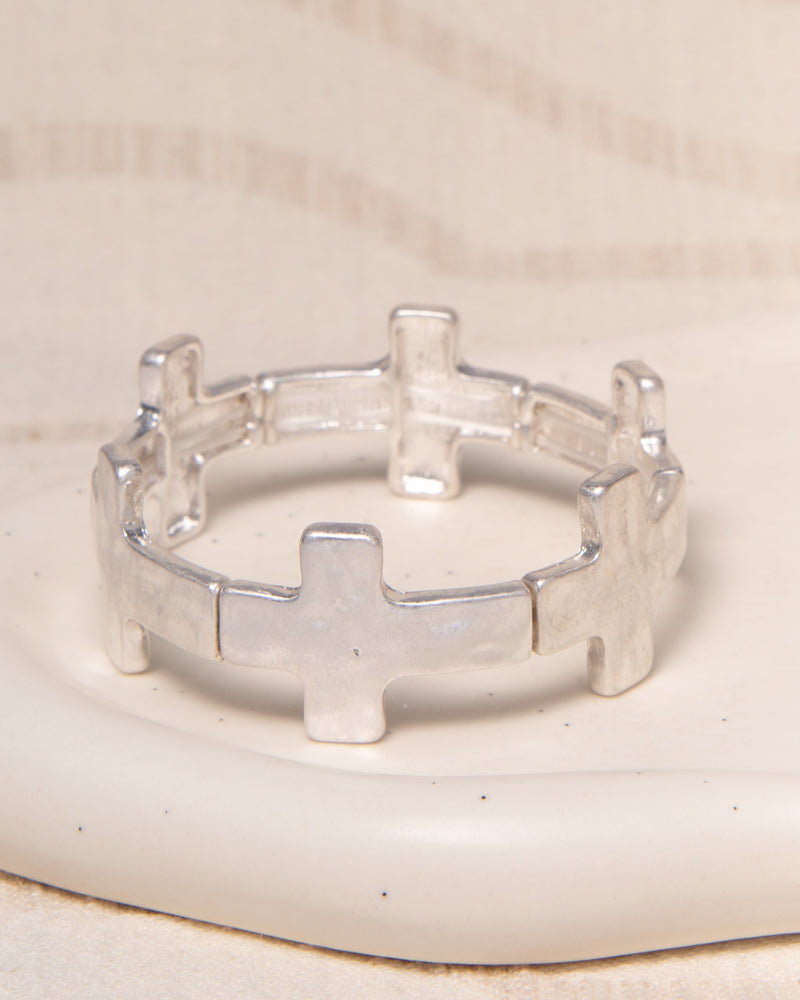Mary Rough Finish Latin Cross Bead Stretch Bracelet