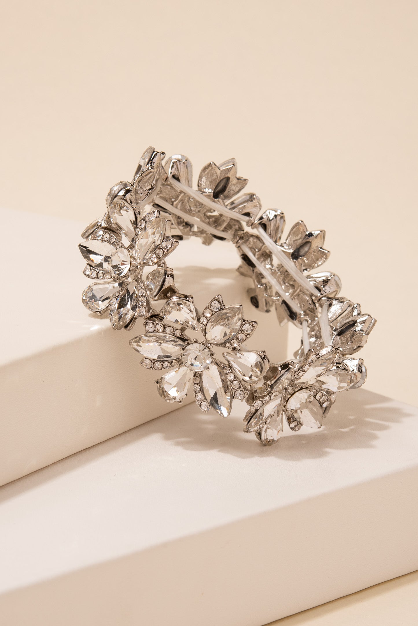 Flower Blossom Glass Stone Stretch Bracelet