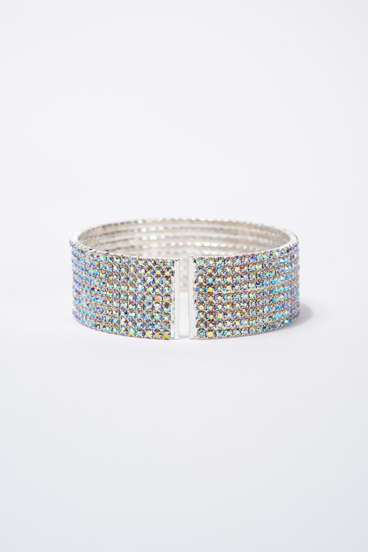 Aurelia 7 Row Rhinestone Tennis Cuff | Silver Iridescent