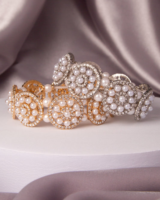 Teresa Crystal Rhinestone and Pearl Disc Stretch Bracelet