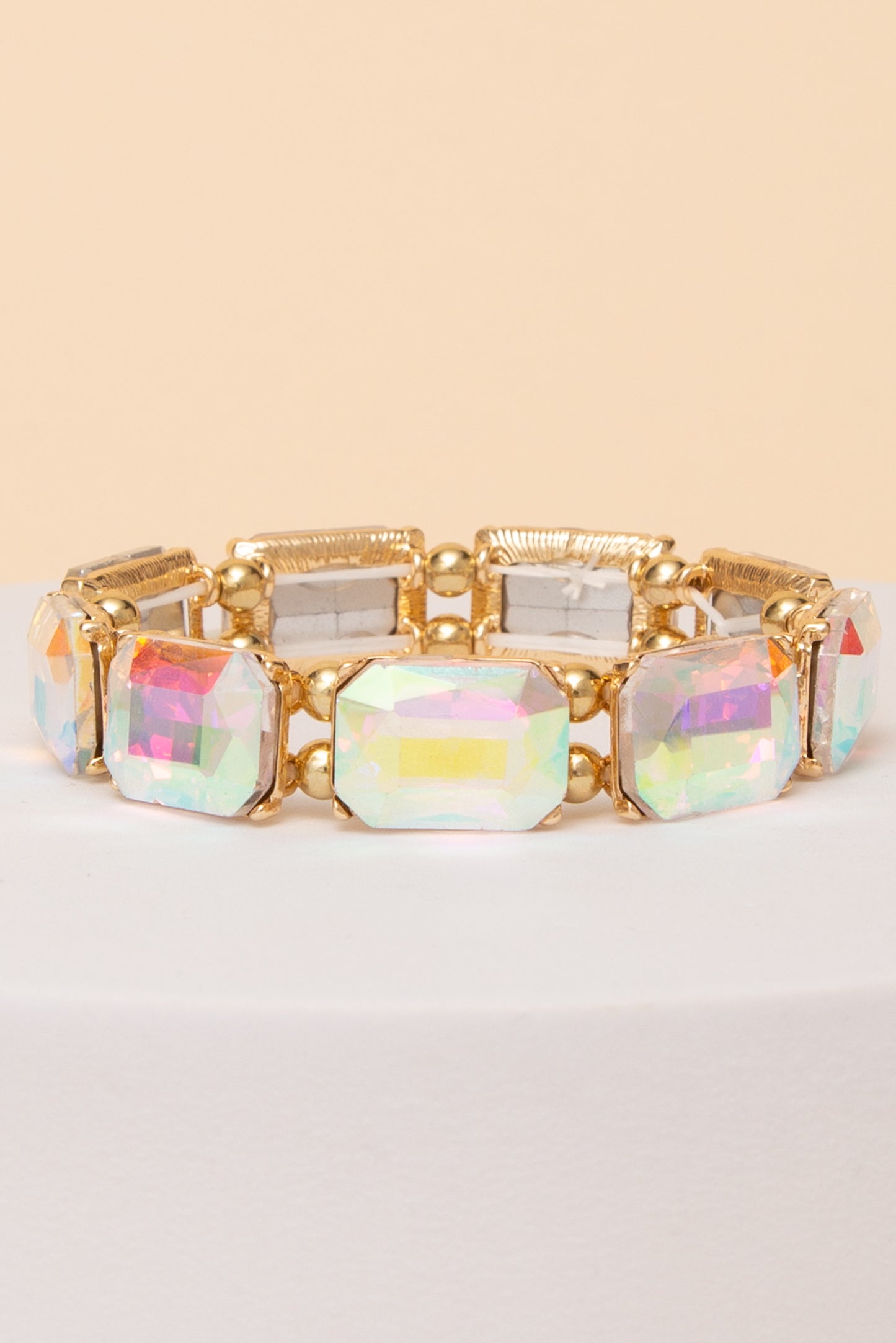 Angelina Emerald Cut Crystal Stretch Bracelet | Iridescent