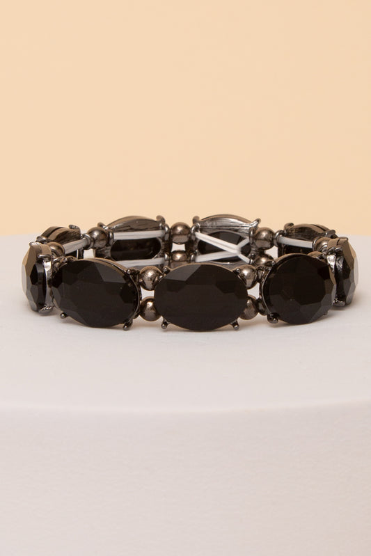 Vanessa Oval Cut Crystal Stretch Bracelet | Black