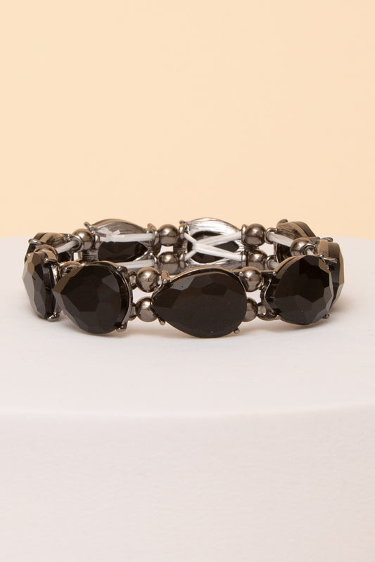 Julianna Pear Cut Crystal Stretch Bracelet | Black
