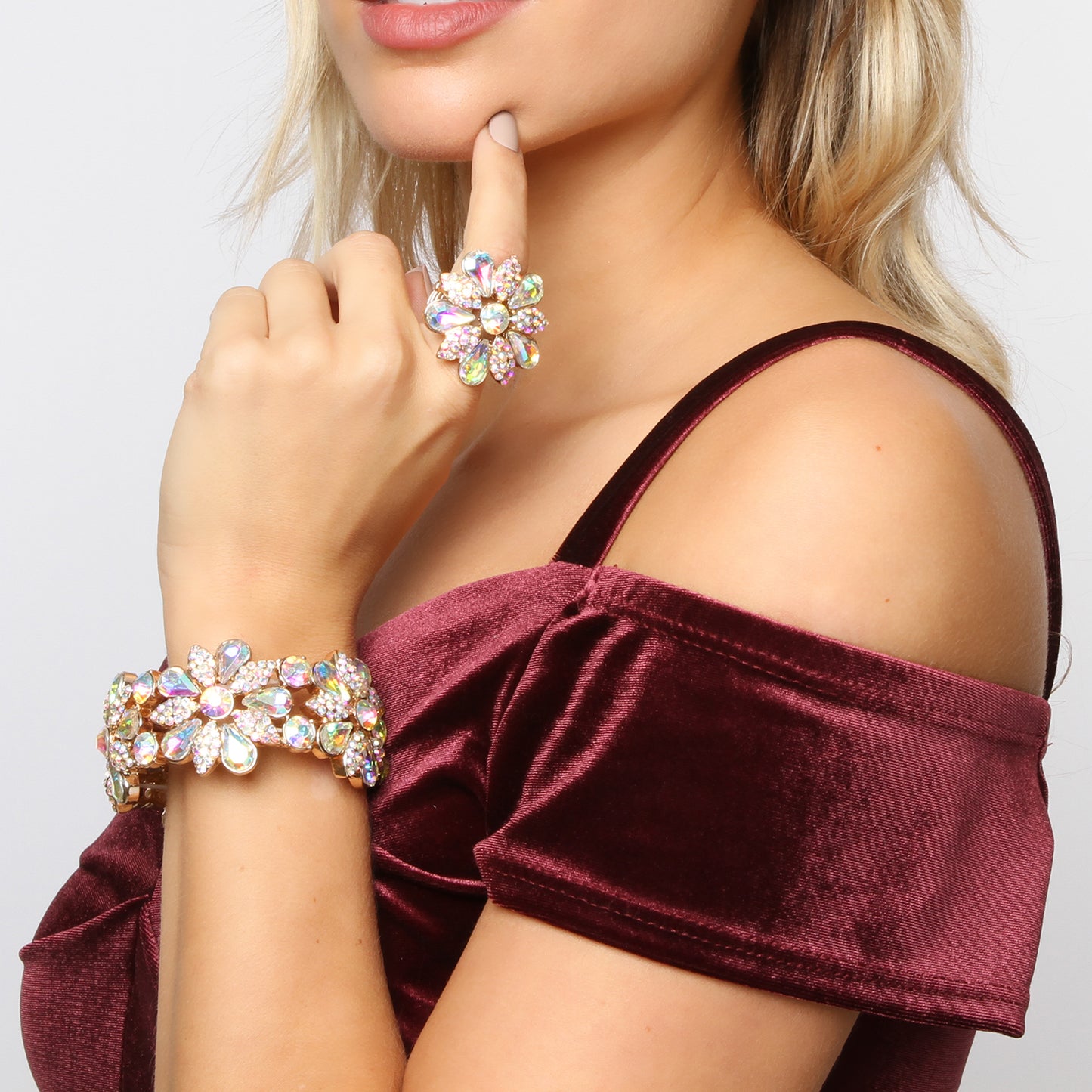Floral Austrian Crystal Stretch Bracelet