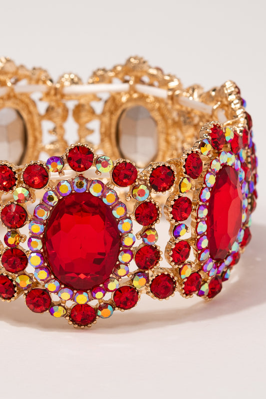 Iris Rhinestone Statement Bracelet | Red