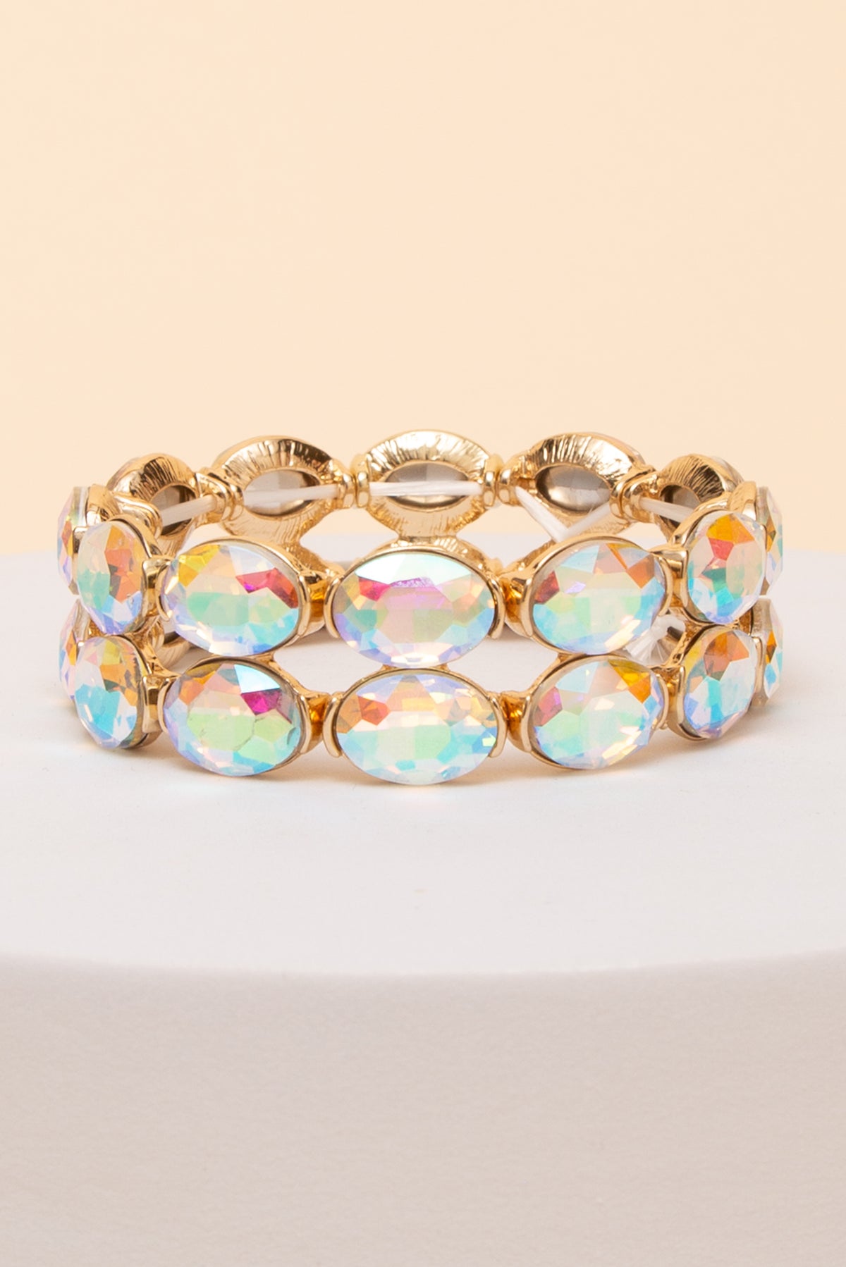 Jayla Rhinestone Stretch Bracelet | Gold Iridescent