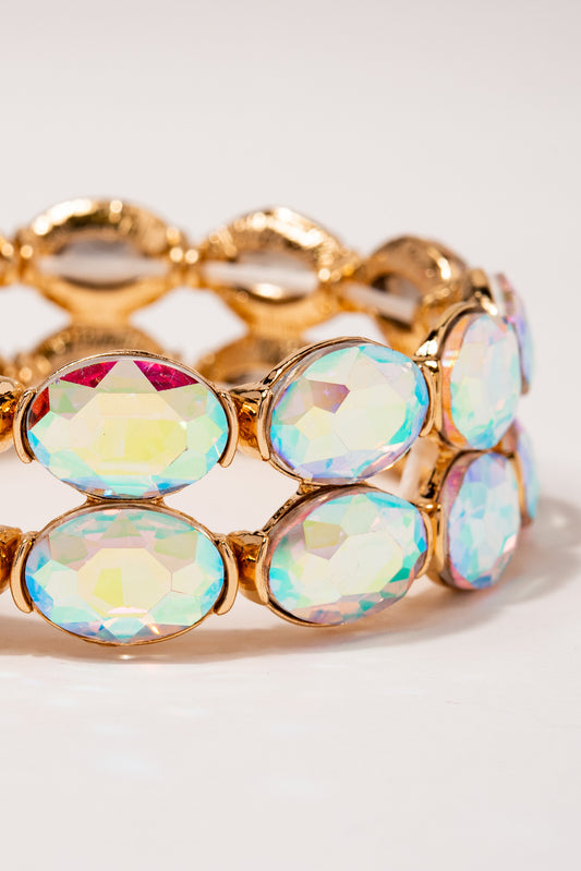 Jayla Rhinestone Stretch Bracelet | Gold Iridescent