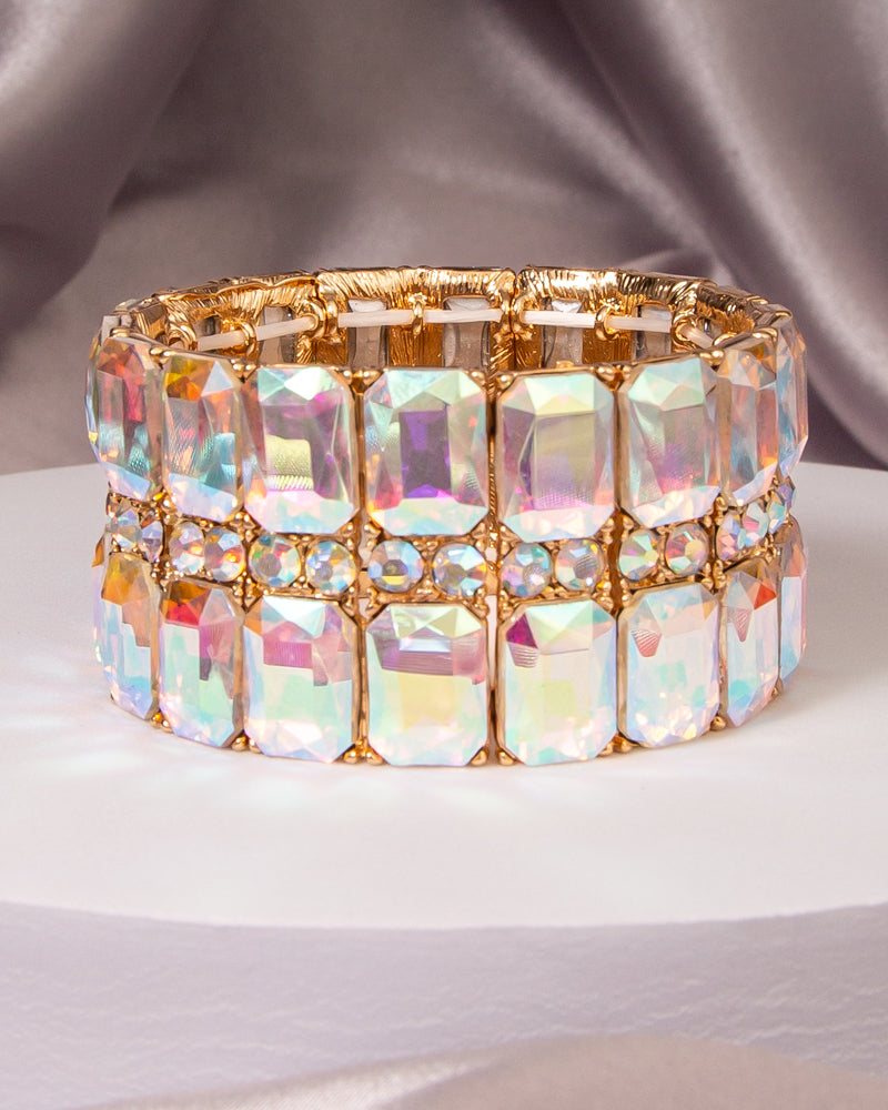 Salma Multi-Row Baguette Cut Crystal Embellished Stretch Bracelet
