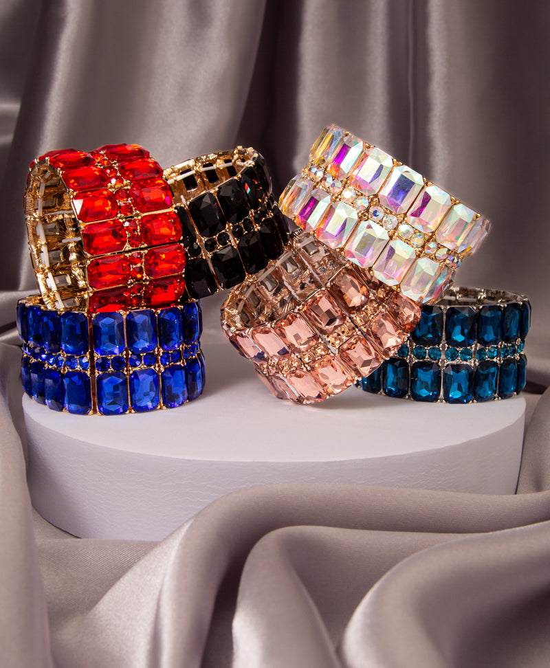 Salma Multi-Row Baguette Cut Crystal Embellished Stretch Bracelet
