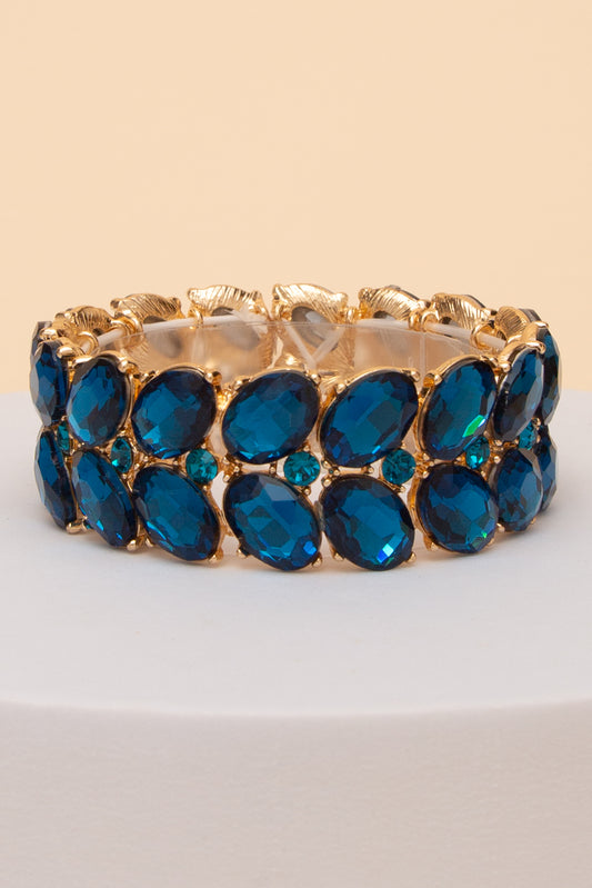 Holly Dual-Row Chunky Crystal Stretch Bracelet | Blue