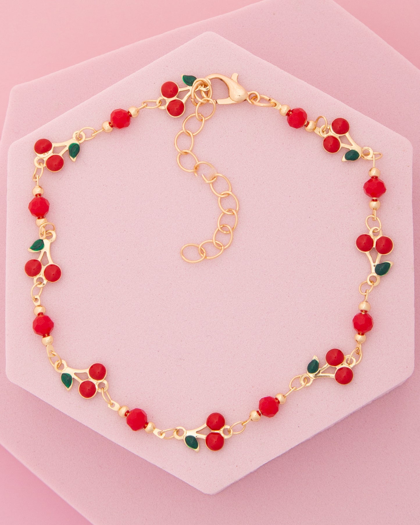 Julia Crystal Embellished Enamel Cherry Charm Bracelet