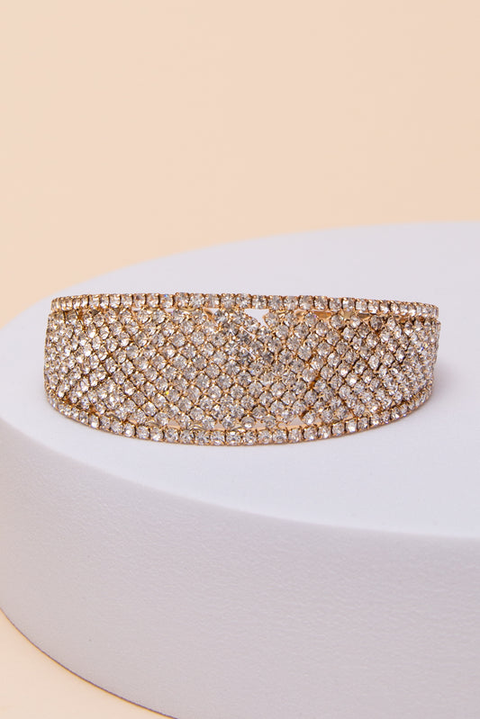 Brianna Rhinestone Embellished Crescent Cuff Bracelet | Gold