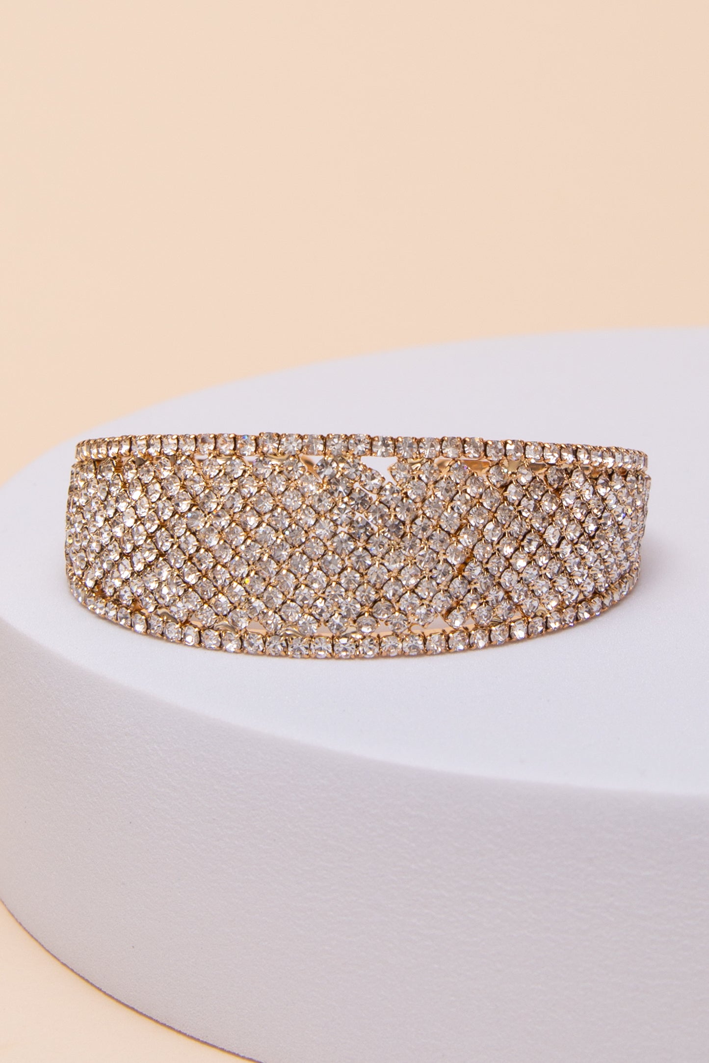 Brianna Rhinestone Embellished Crescent Cuff Bracelet | Gold