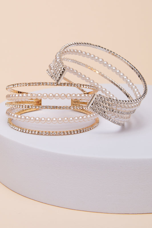 Josephine Multi-Row Crystal & Pearl Cuff Bracelet
