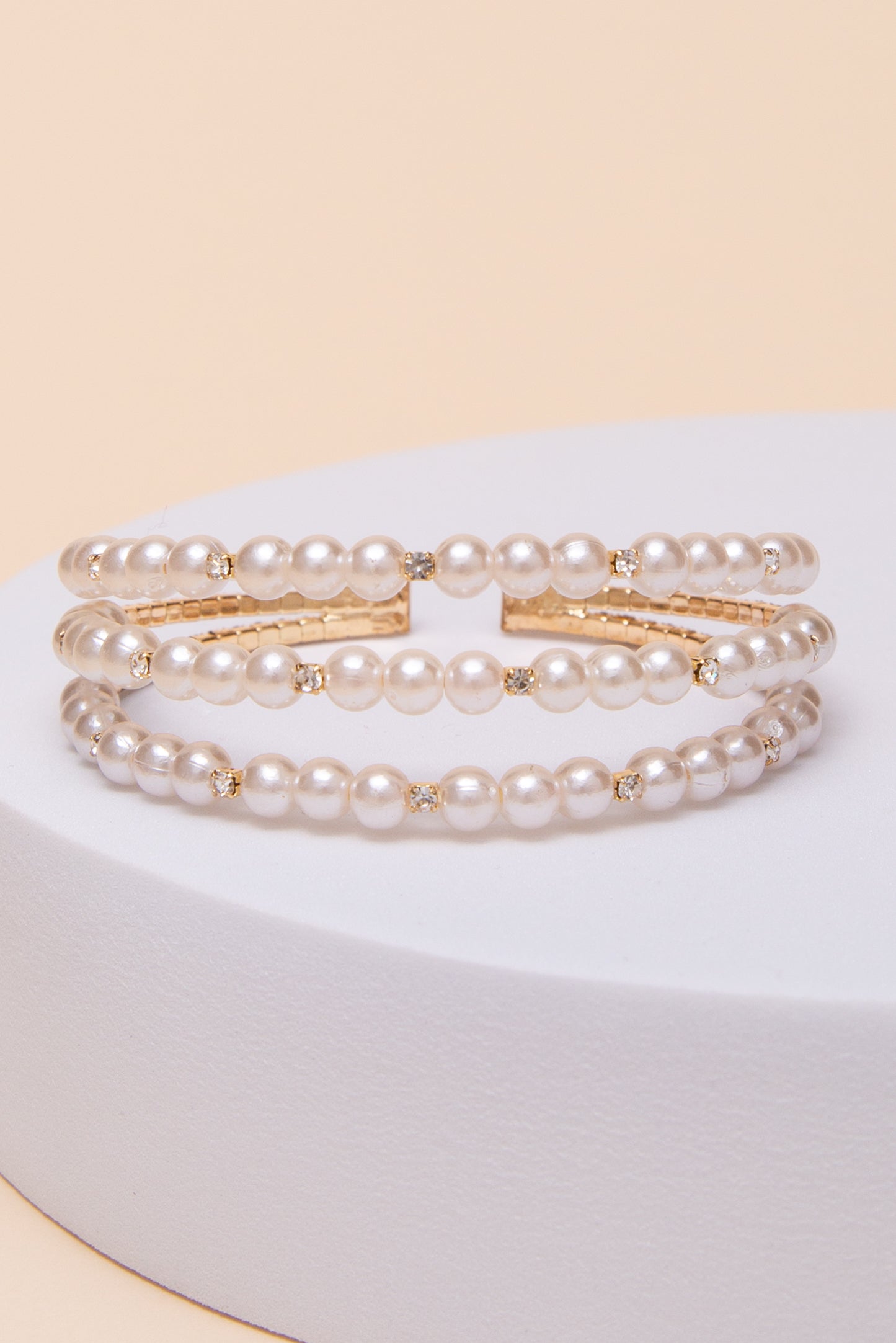 Hannah Multi-Row Pearl & Crystal Cuff Bracelet | Gold