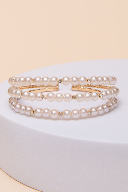 Hannah Multi-Row Pearl & Crystal Cuff Bracelet | Gold