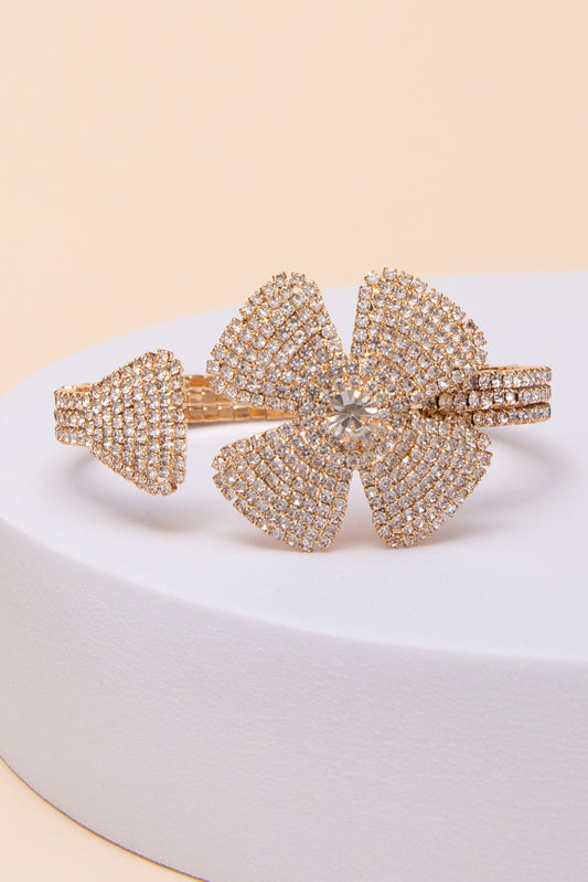 Iris Floral Crystal Pavé Cuff Bracelet | Gold
