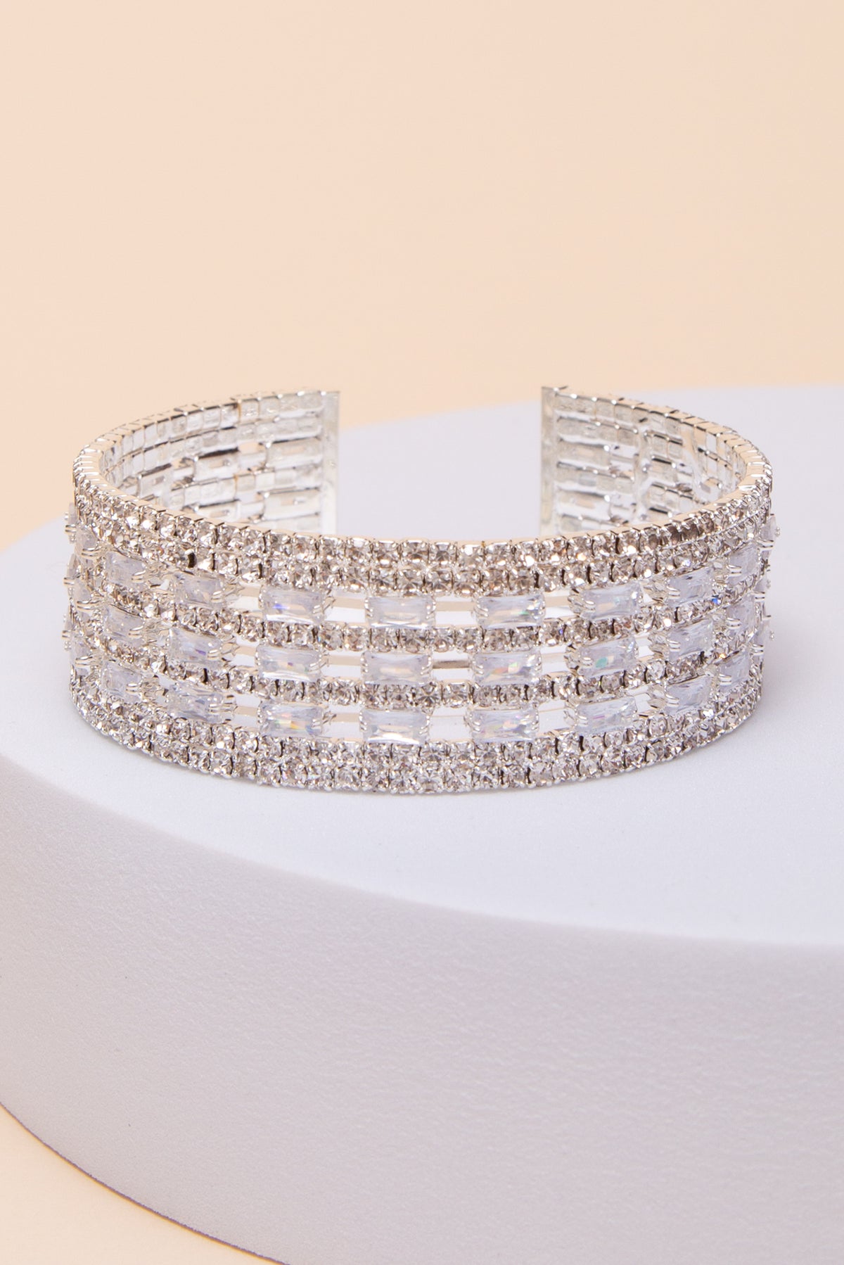 Claire Wide Rhinestone Baguette Cuff Bracelet | Silver
