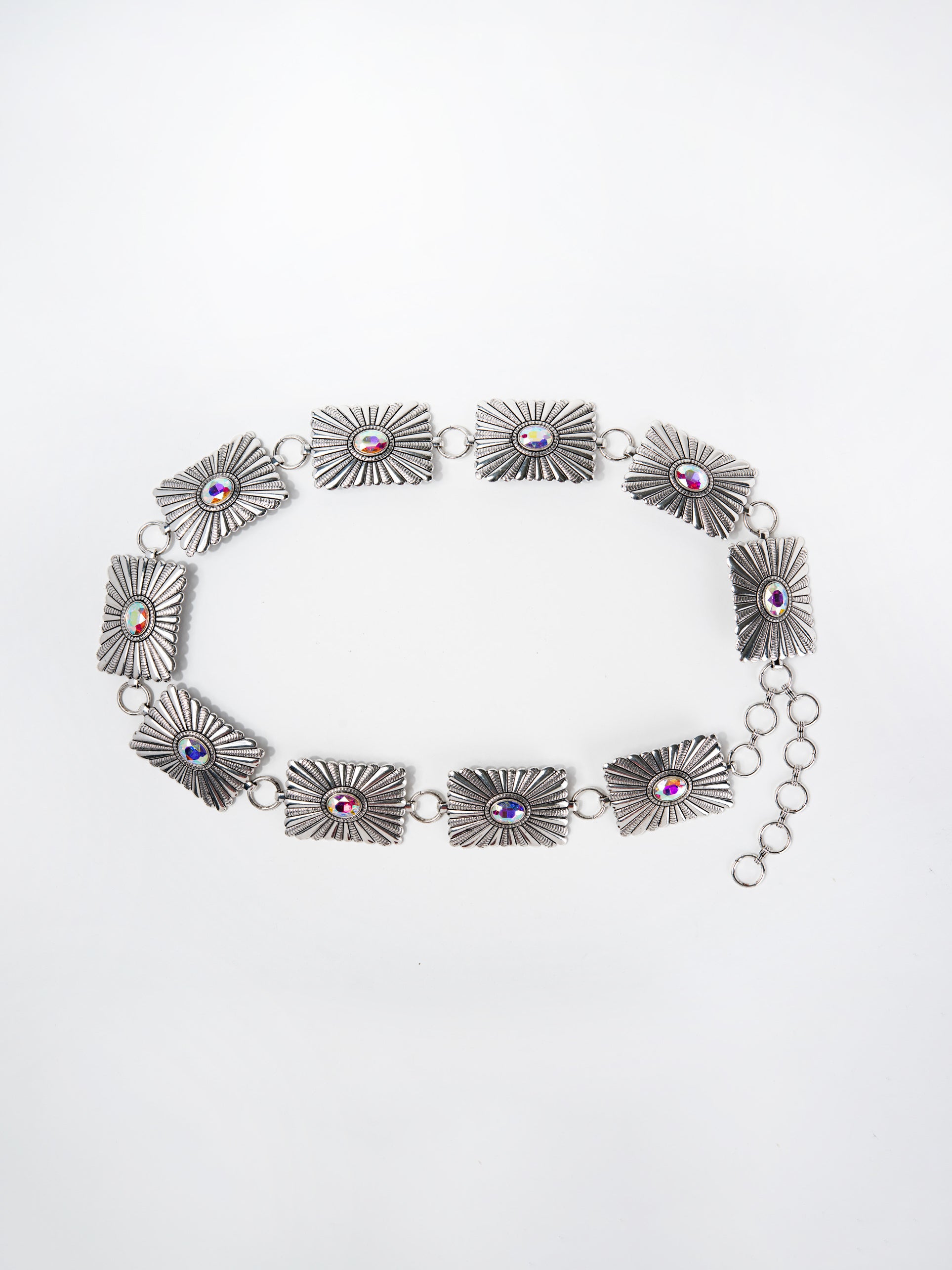 Beatrix Western Rectangle Crystal Concho Metal Belt | Iridescent