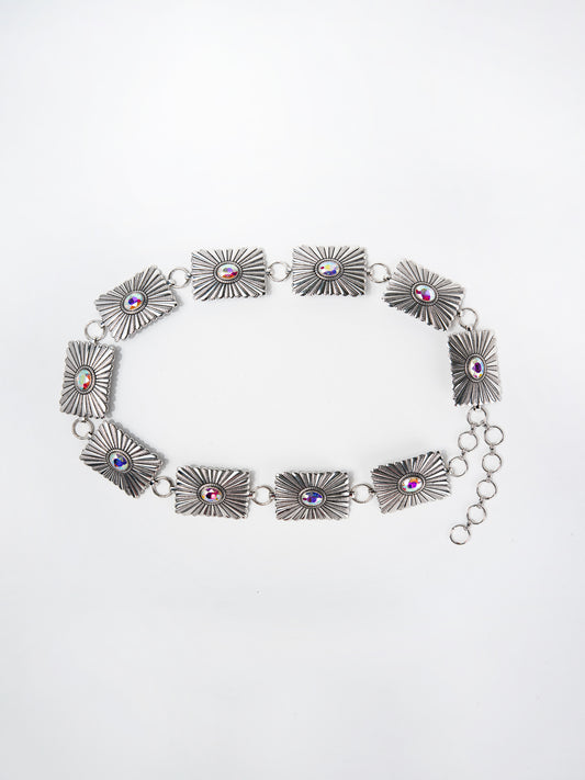 Beatrix Western Rectangle Crystal Concho Metal Belt