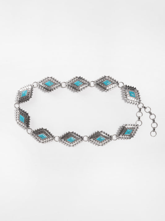 Lyra Western Metal Turquoise Diamon Concho Belt