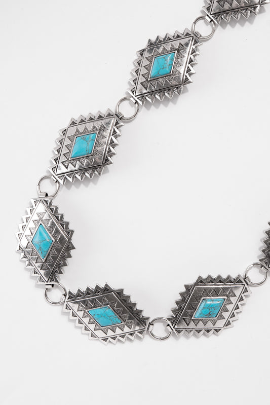 Lyra Western Metal Turquoise Diamon Concho Belt