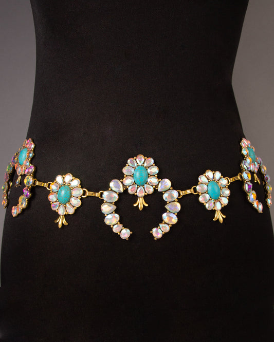 Stella Western Crystal Stone Squash Blossom Chain Link Belt