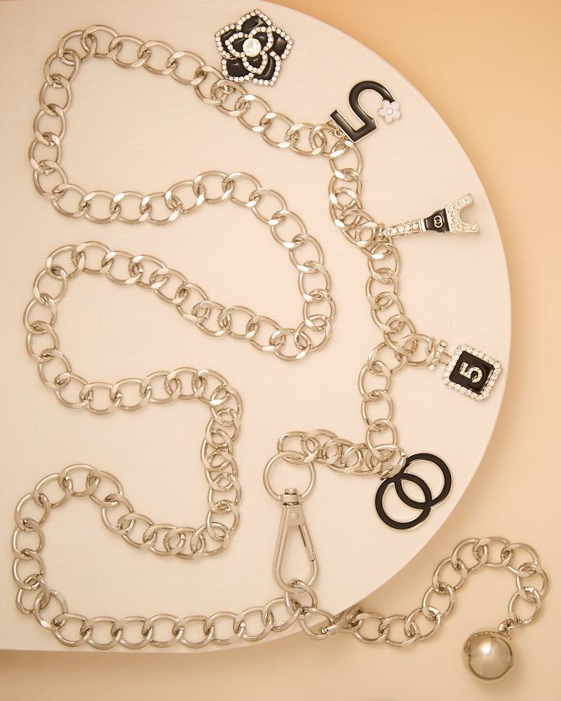Harper Fashionista Rhinestone Camellia Flower Charm Chain Belt