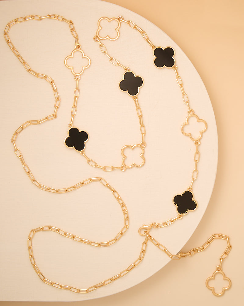 Annie Epoxy Quatrefoil Clover Adjustable Chain Link Belt | Black & Gold
