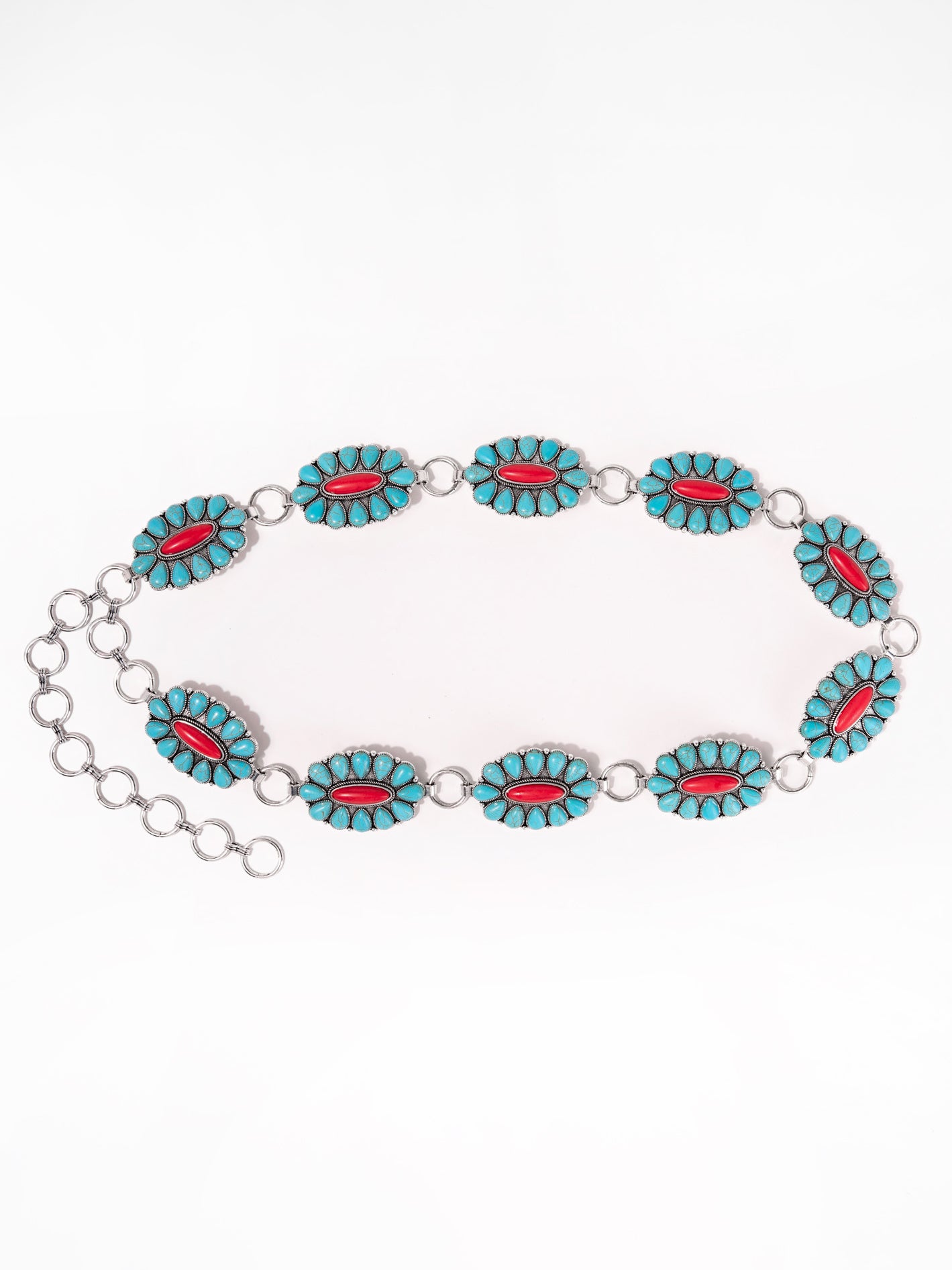 Francesca Western Concho Metal Chain Belt | Turquoise & Coral