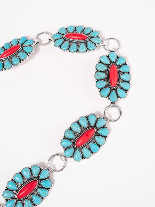 Francesca Western Concho Metal Chain Belt | Turquoise