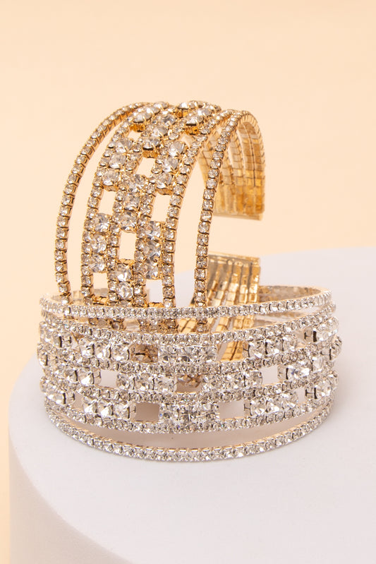 Naomi Geometric Openwork Rhinestone Cuff Bracelet