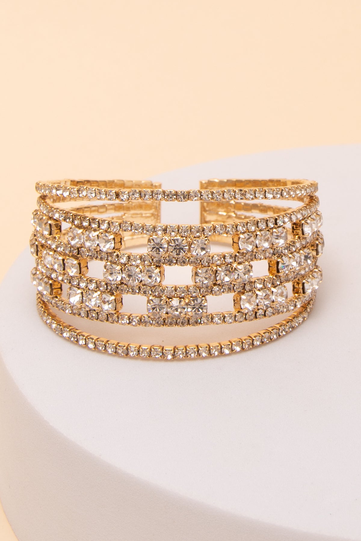 Naomi Geometric Openwork Rhinestone Cuff Bracelet | Gold
