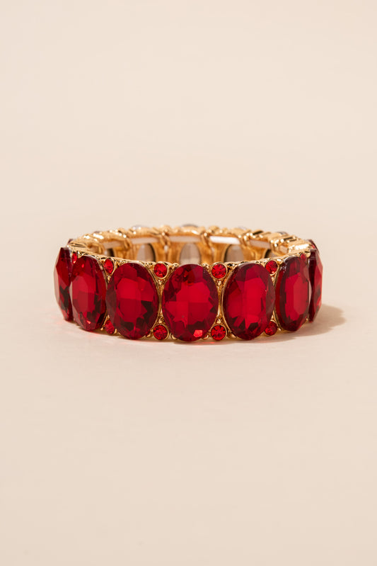 Emmy Oval Stone Stretch Bracelet | Red