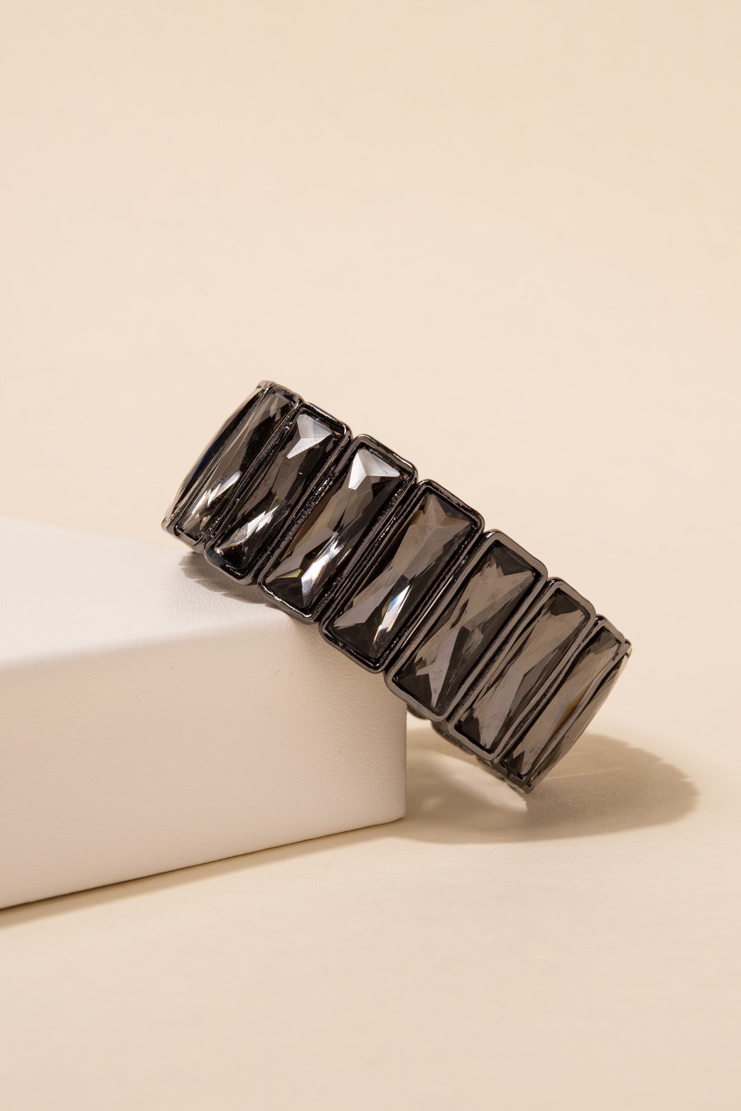 Kira 3 Row Octagon Rhinestone Cut Stretch Bracelet - Gray – Sophia  Collection
