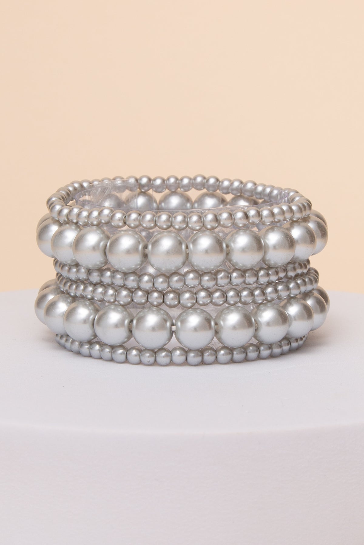 Katalina Multi Strand Pearl Stretch Bracelet Set | Grey