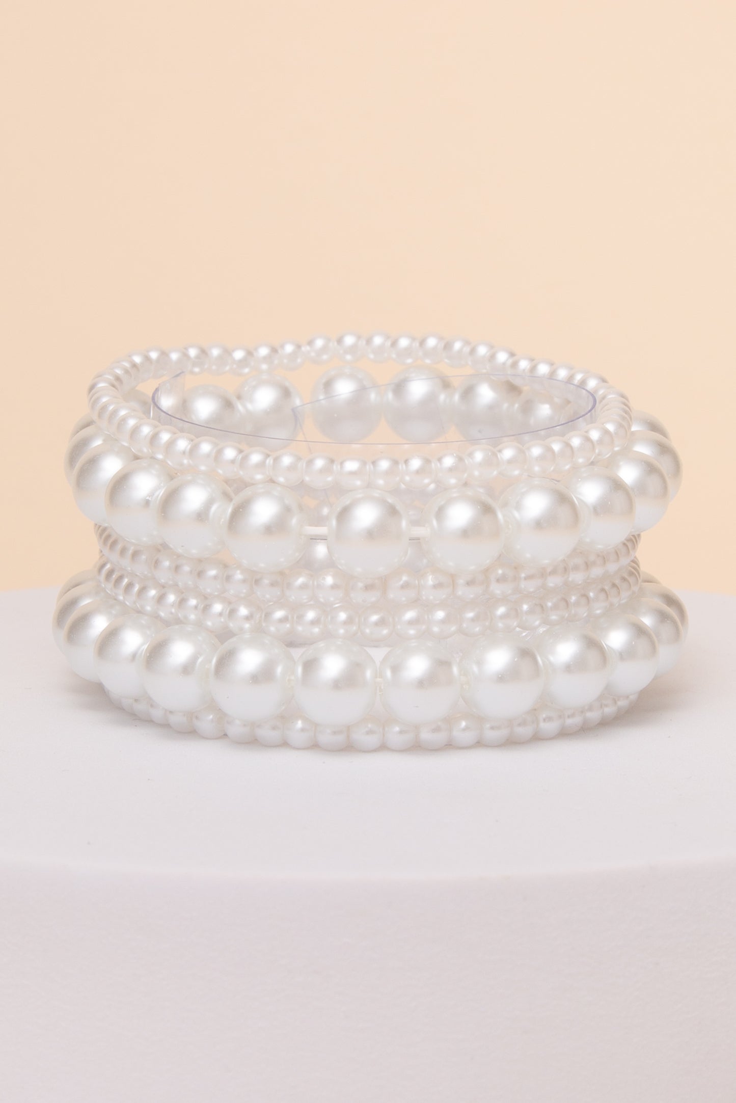 Katalina Multi Strand Pearl Stretch Bracelet Set | White