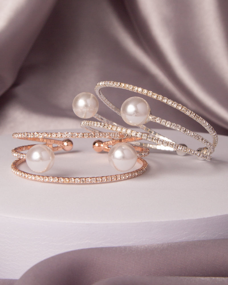 Luisa Rhinestone Pavé Open Pearl Inlay Cuff Bracelet