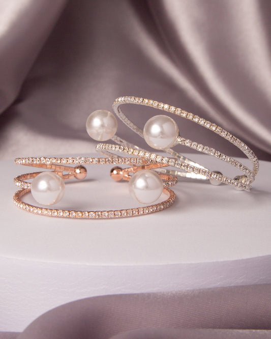 Luisa Rhinestone Pavé Open Pearl Inlay Cuff Bracelet