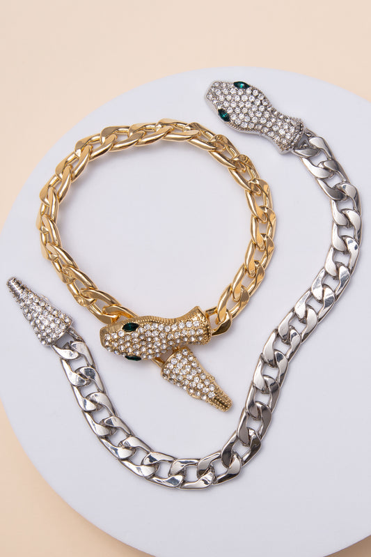 Stella Snake Curb Link Bracelet with Rhinestone Pavé Accents