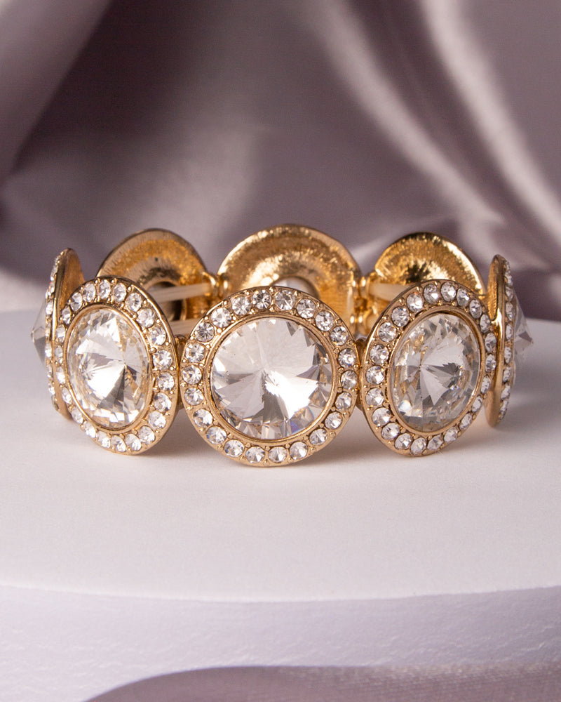Greta Rhinestone Bezeled Round Cut Crystal Stretch Bracelet