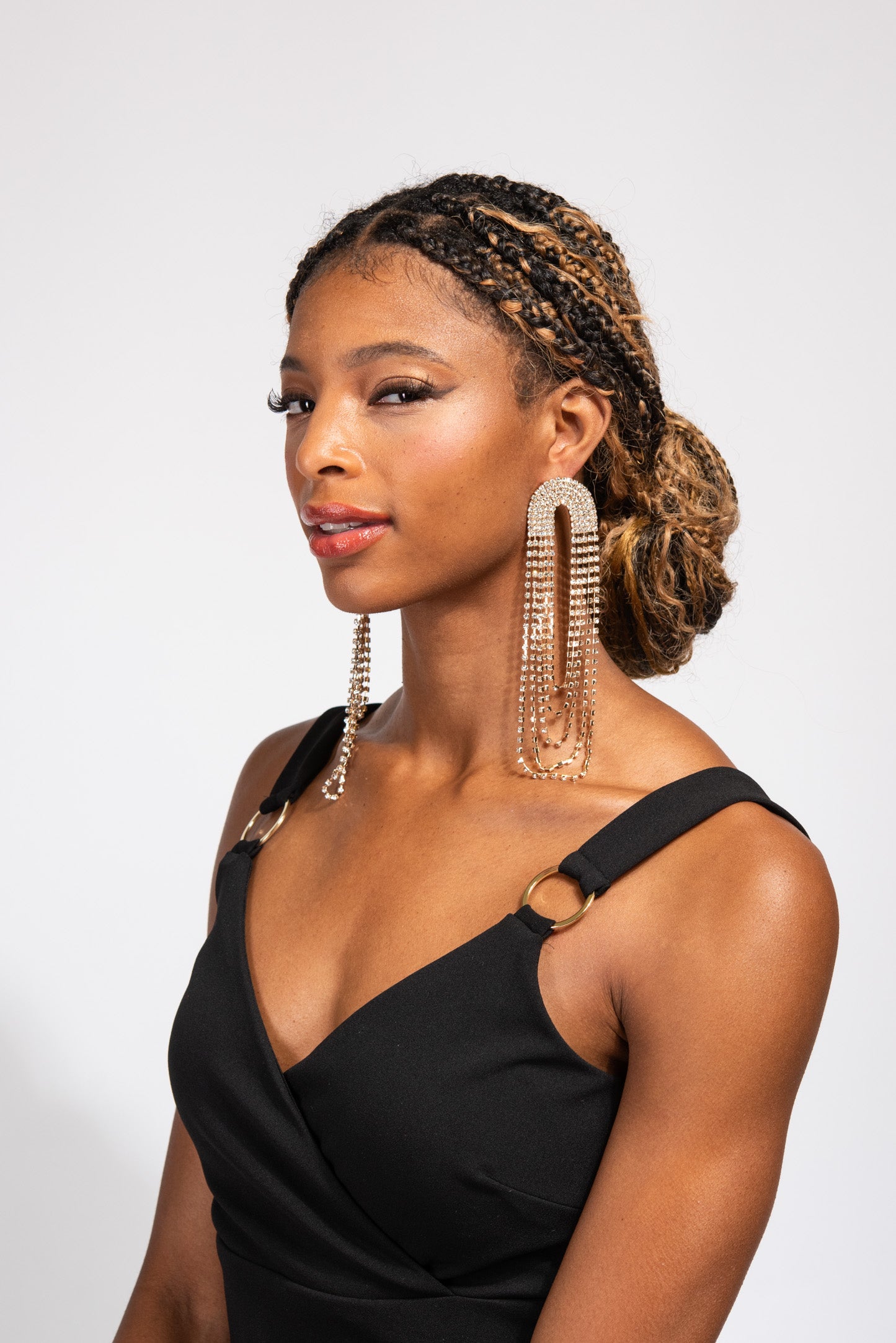 Crystal Chain Loop Long Drop Earrings